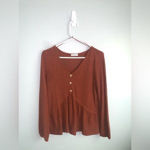 Paper crane waffle knit long sleeve top. Copper orange, size small, no damage.